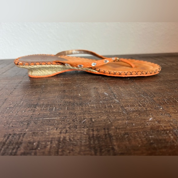 Y2K Cole Haan Dava Thong Orange (Topaz) Leather Clear Stone Embellishment 9.5 - Picture 2 of 8
